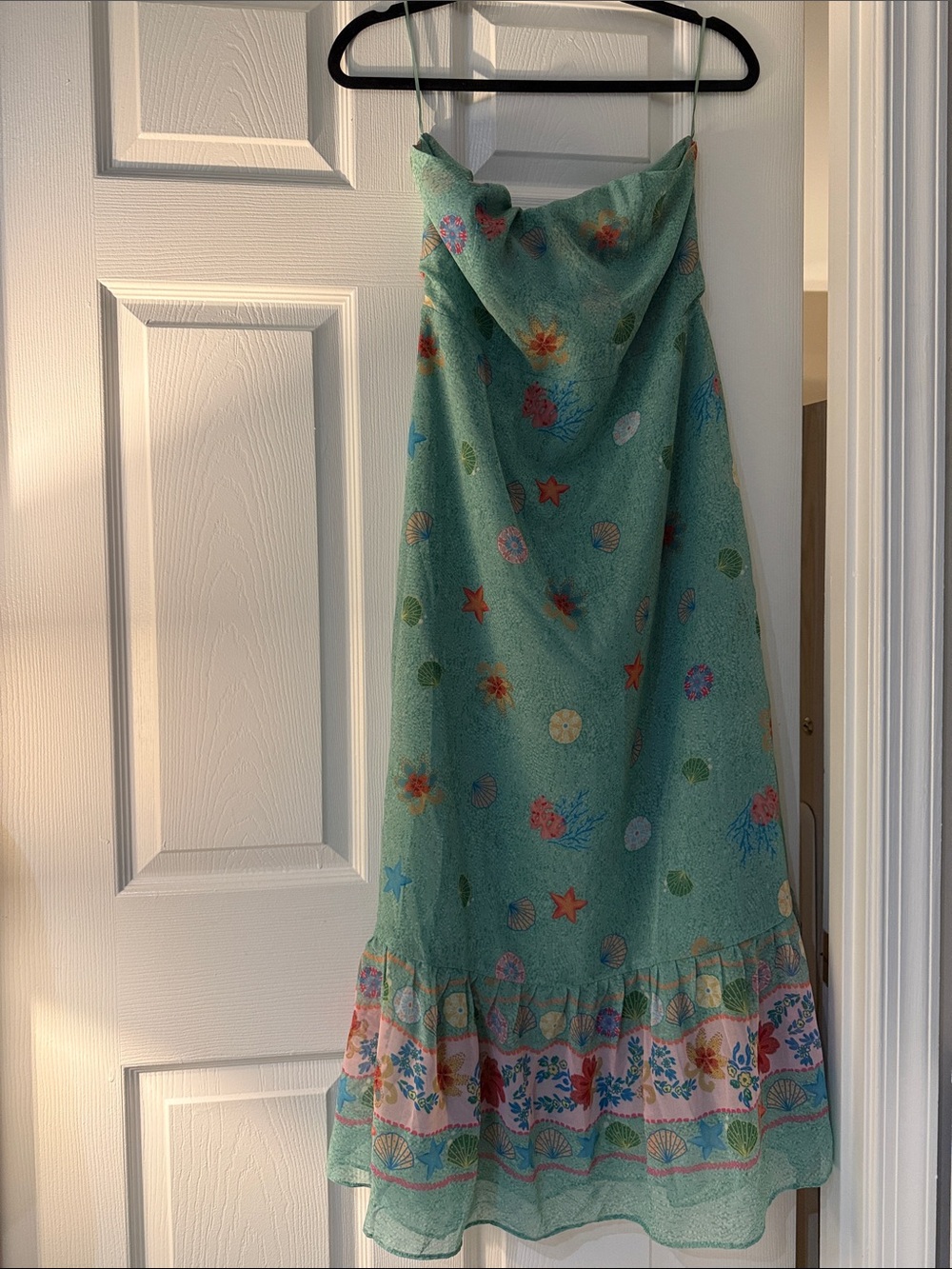 NWOT Boutique Coastal Seafoam Green Floral Print Slip Strapless Maxi